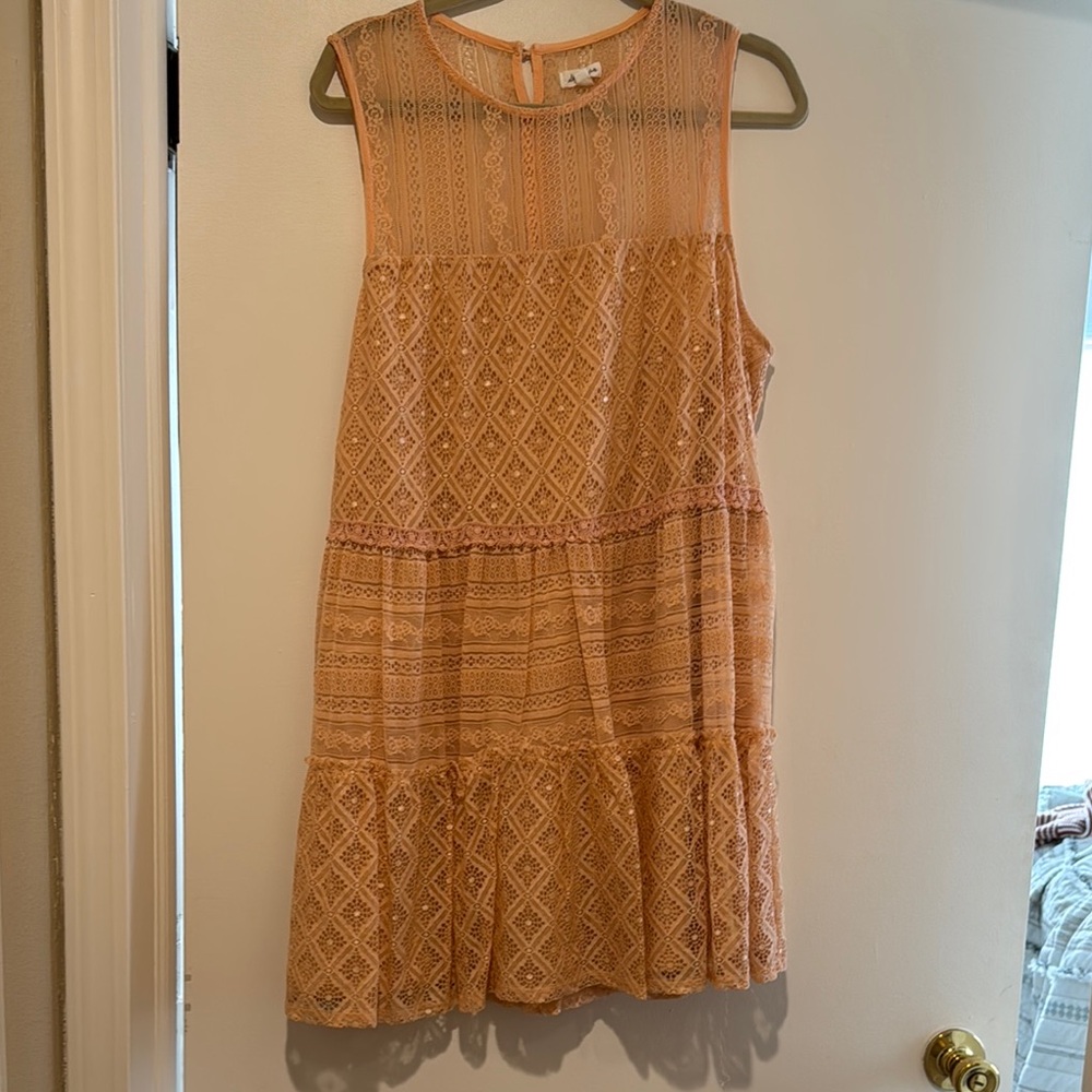 Elegant Lace Sleeveless Dress in Peach